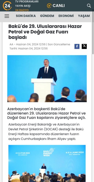 Prezidentin Bakı Enerji Həftəsinin açılış mərasimindəki çıxışı xarici MEDİADA